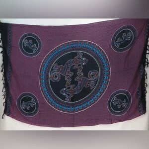 Boho Handmade Indonesian Mandala Lizard Fringe Tapestry/Sarong - 46”x60”